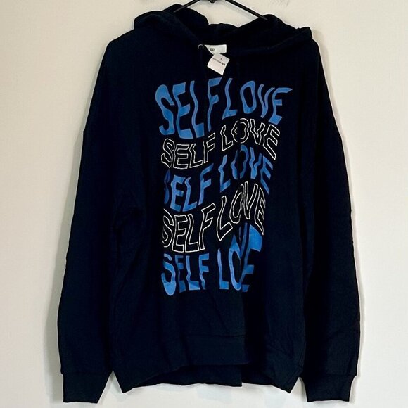 NWT BP Black Sweatshirt with Blue Self Love Graphic - Size: Medium - Picture 2 of 5